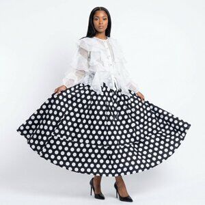 African Women Black Polka Dots Long Maxi Skirt | One Size